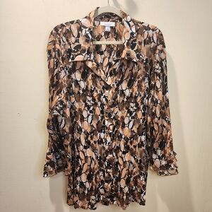 Dressbarn Brown and Black Ruffled Blouse with Notched Collar Plus size 3X